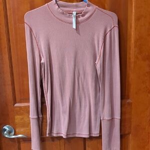 Pink Mock Neck Long Sleeve Blouse